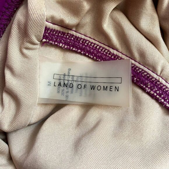 Land of Women One Piece Swimsuit Magenta Purple Lace Up Back Size Medium - Picture 3 of 4